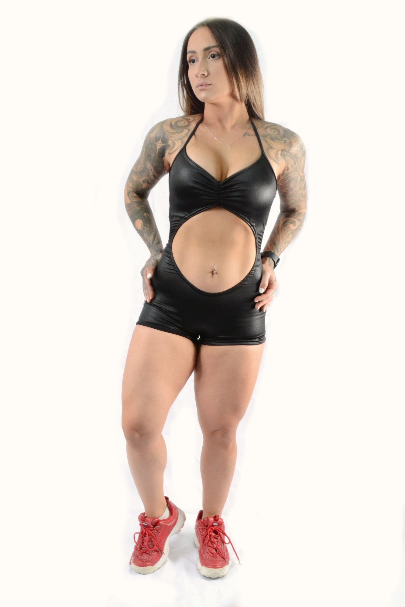Open Tummy Scrunch Bum Bodysuit Shiny Cire