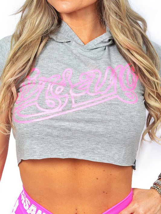 Hooded Crop Tank Pink Print