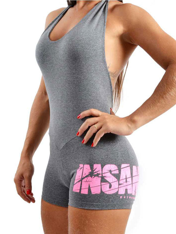 Open Back Shorts Bodysuit Pink Print