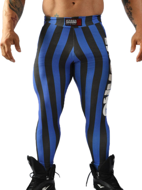Gestreifte, enge Leggings mit hoher Taille