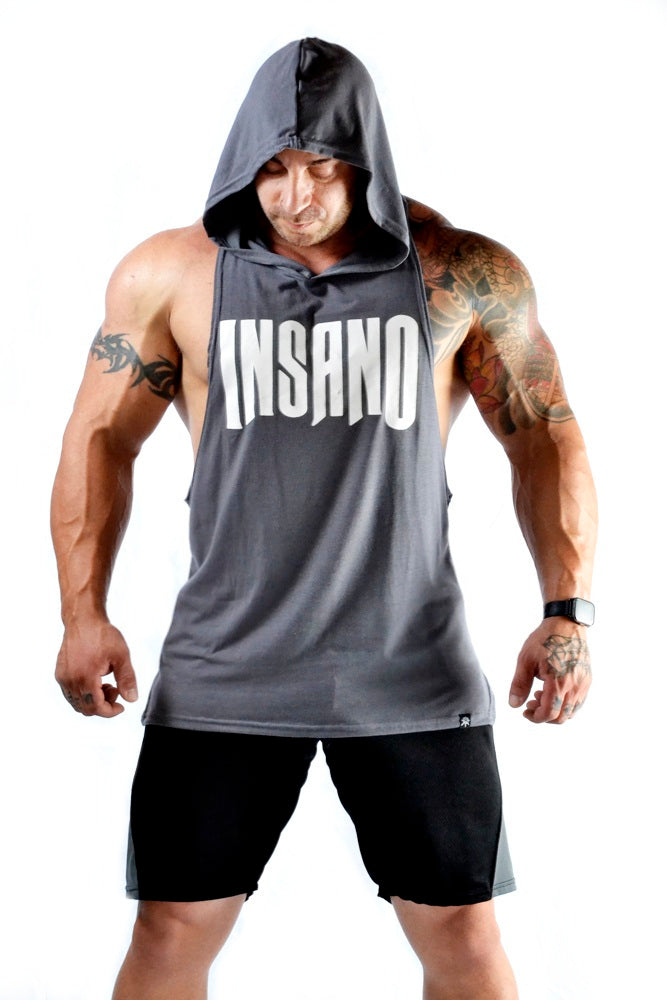 Mens Drop Armhole Hooded Tank Top Workout Insano Insano Extreme 3190