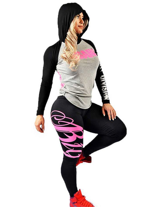 Two Tone Hooded Long Sleeve Pink Destroyer Print