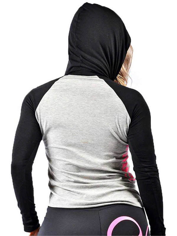Two Tone Hooded Long Sleeve Pink Destroyer Print