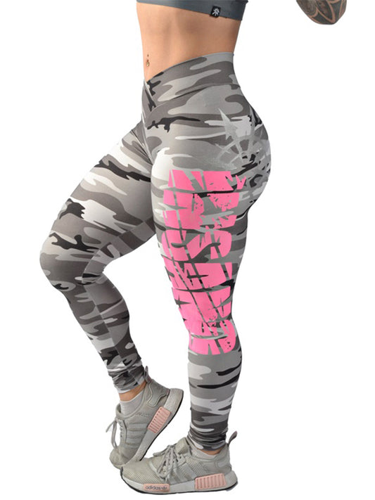 V Waist Camo Pink Print Legging