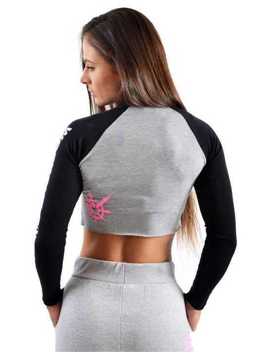 Two Tone Crop Long Sleeve Pink Print