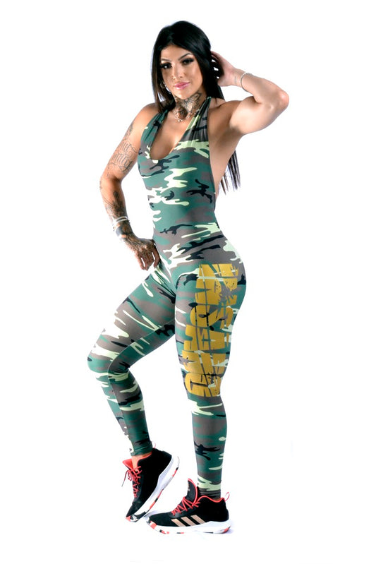 Open Back Full Lenght Bodysuit Camo