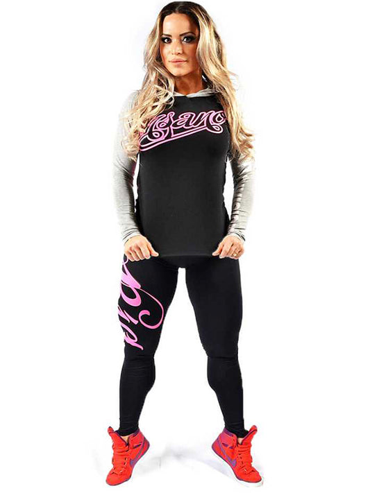 Two Tone Hooded Long Sleeve Pink Print