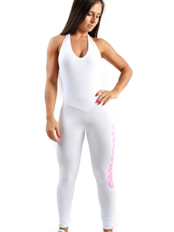 Open Back Full Lenght Bodysuit Pink Print