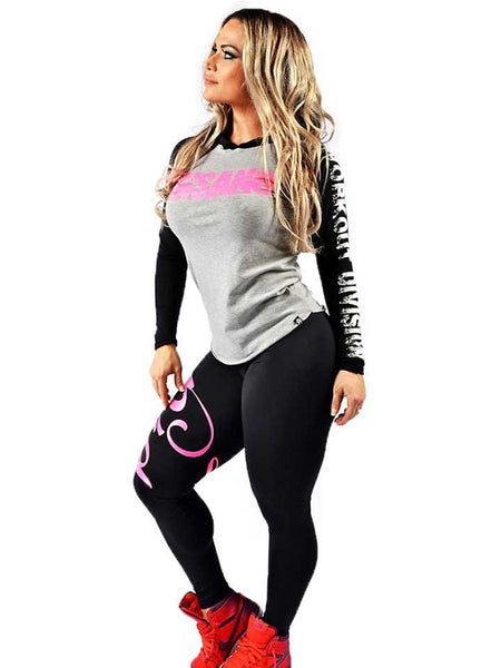 Two Tone Hooded Long Sleeve Pink Destroyer Print