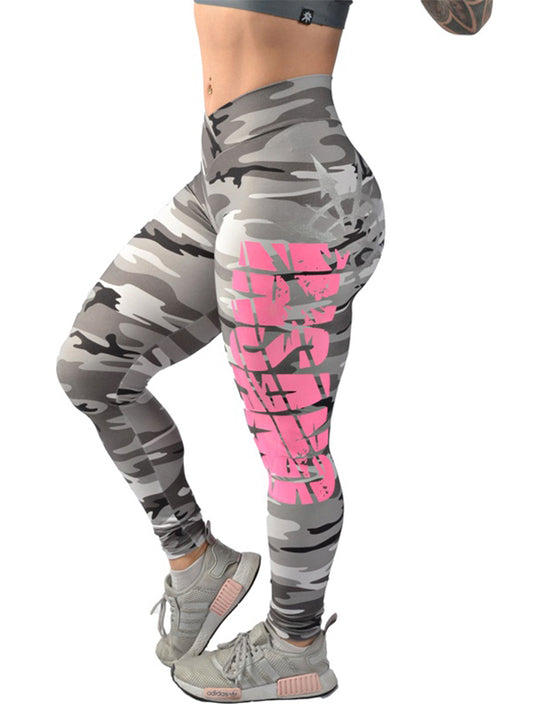 Leggings mit V-Taille und Camouflage-Print in Rosa