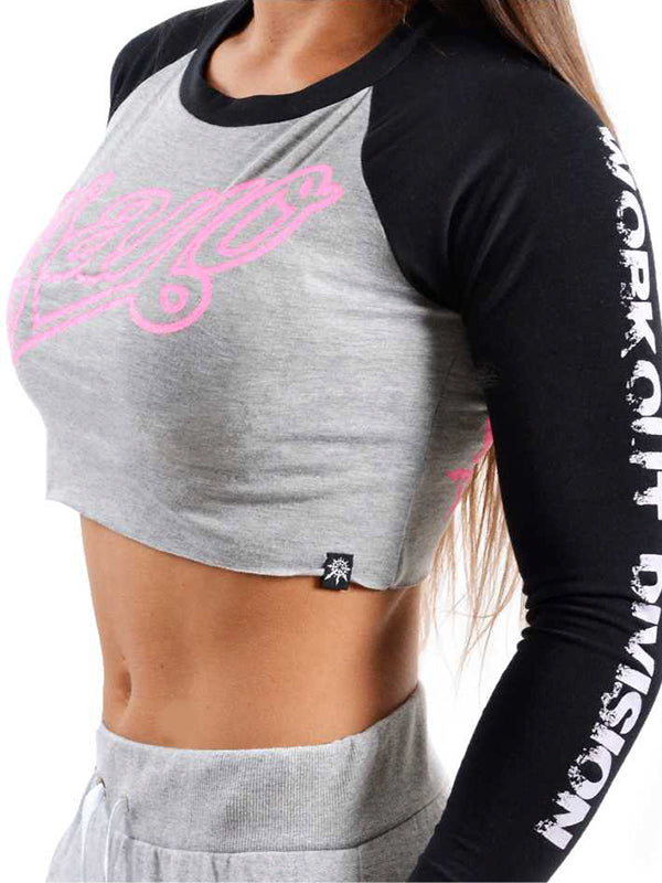 Two Tone Crop Long Sleeve Pink Print