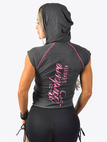 Hooded Cap Sleeve Tank Pink Curly