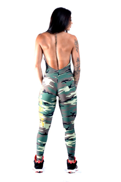 Offener Rücken, voller Länge, Bodysuit, Camouflage