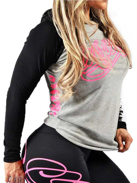 Two Tone Hooded Long Sleeve Pink Print