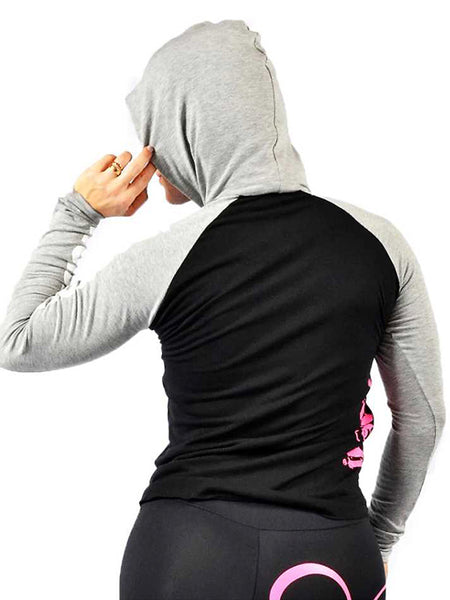 Two Tone Hooded Long Sleeve Pink Destroyer Print