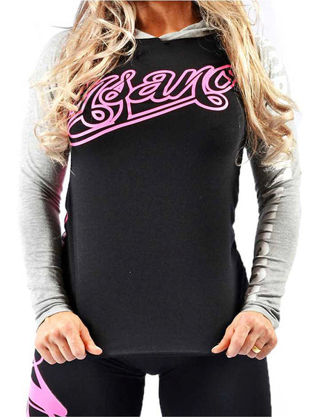 Two Tone Hooded Long Sleeve Pink Print