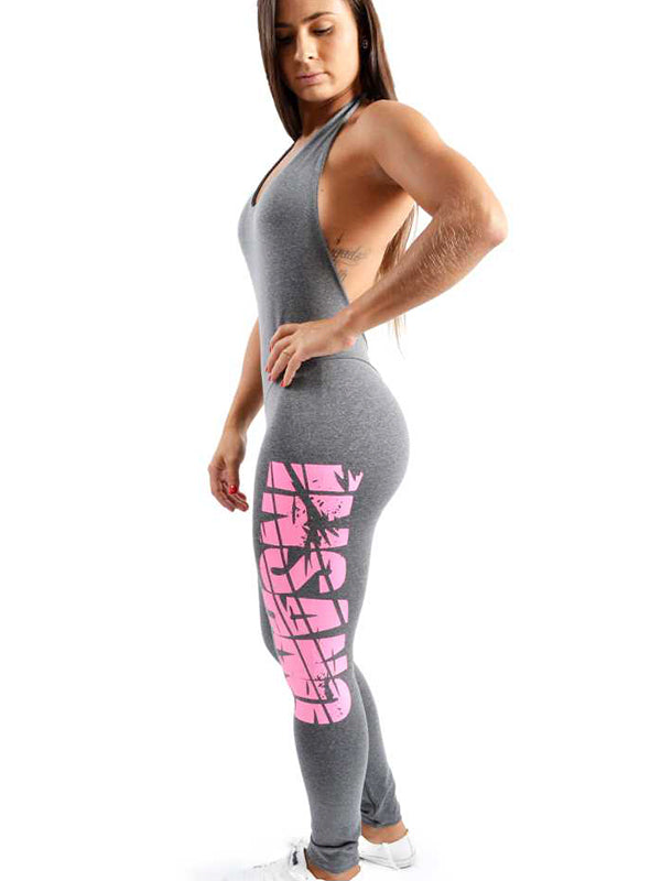 Open Back Full Lenght Bodysuit Pink Print
