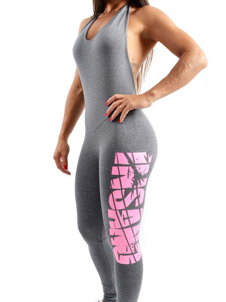 Open Back Full Lenght Bodysuit Pink Print